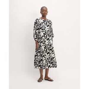 Flowy Floral Black and White Linen Dress